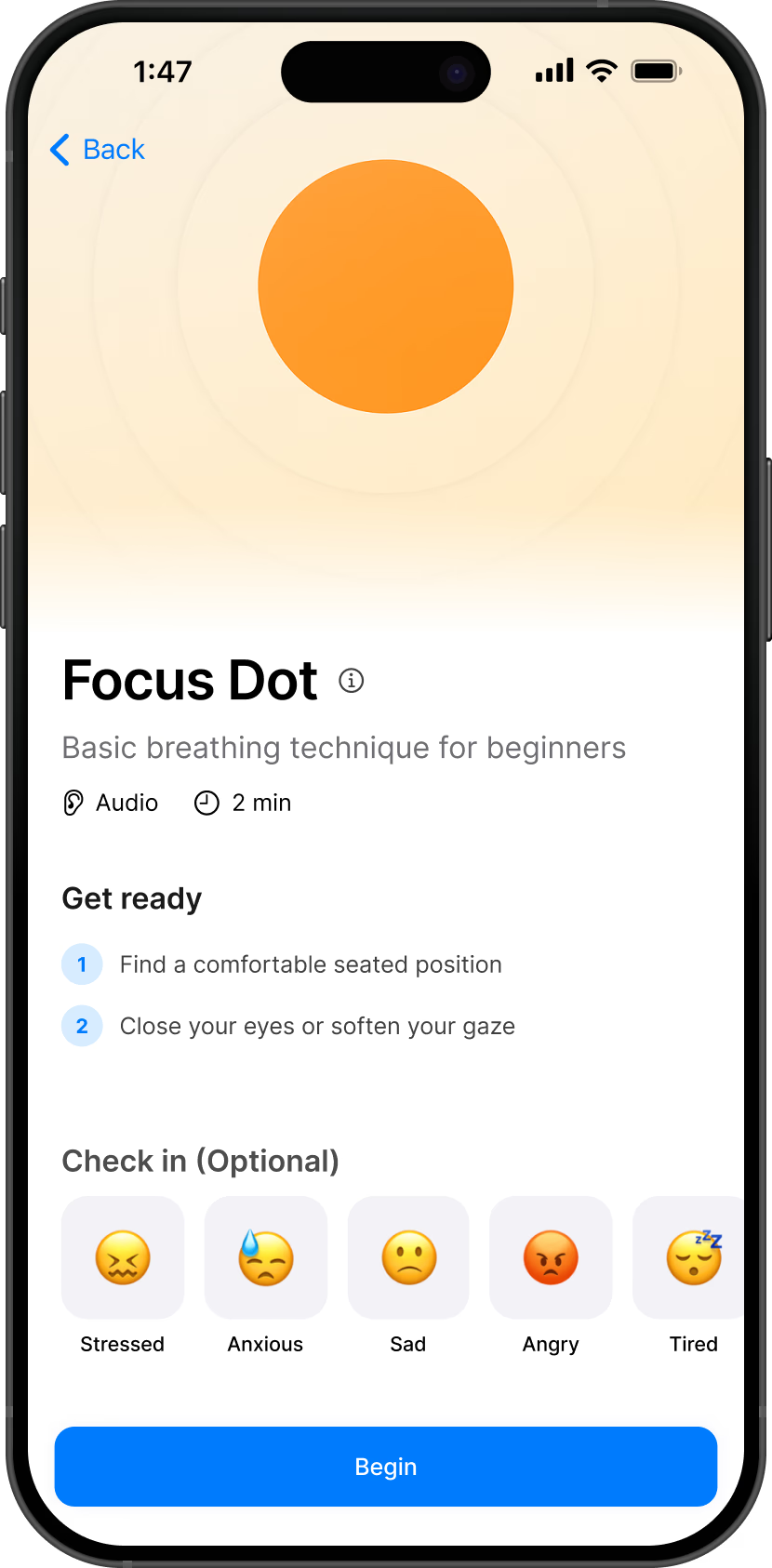 Pre-exercise setup screen