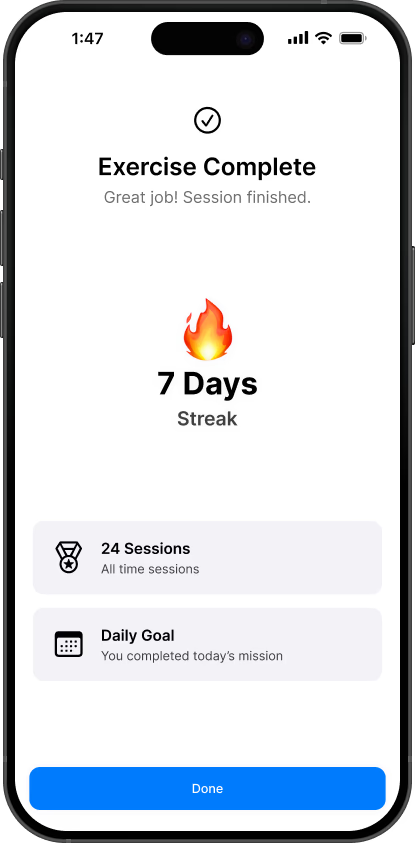 Exercise complete summary screen